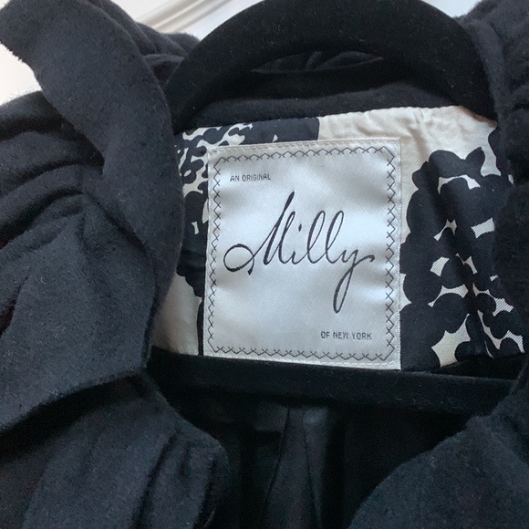 Milly 🖤New York Black Ruffle Collar Crop Cropped Wool Silk Jacket Coat Italy - Picture 3 of 16